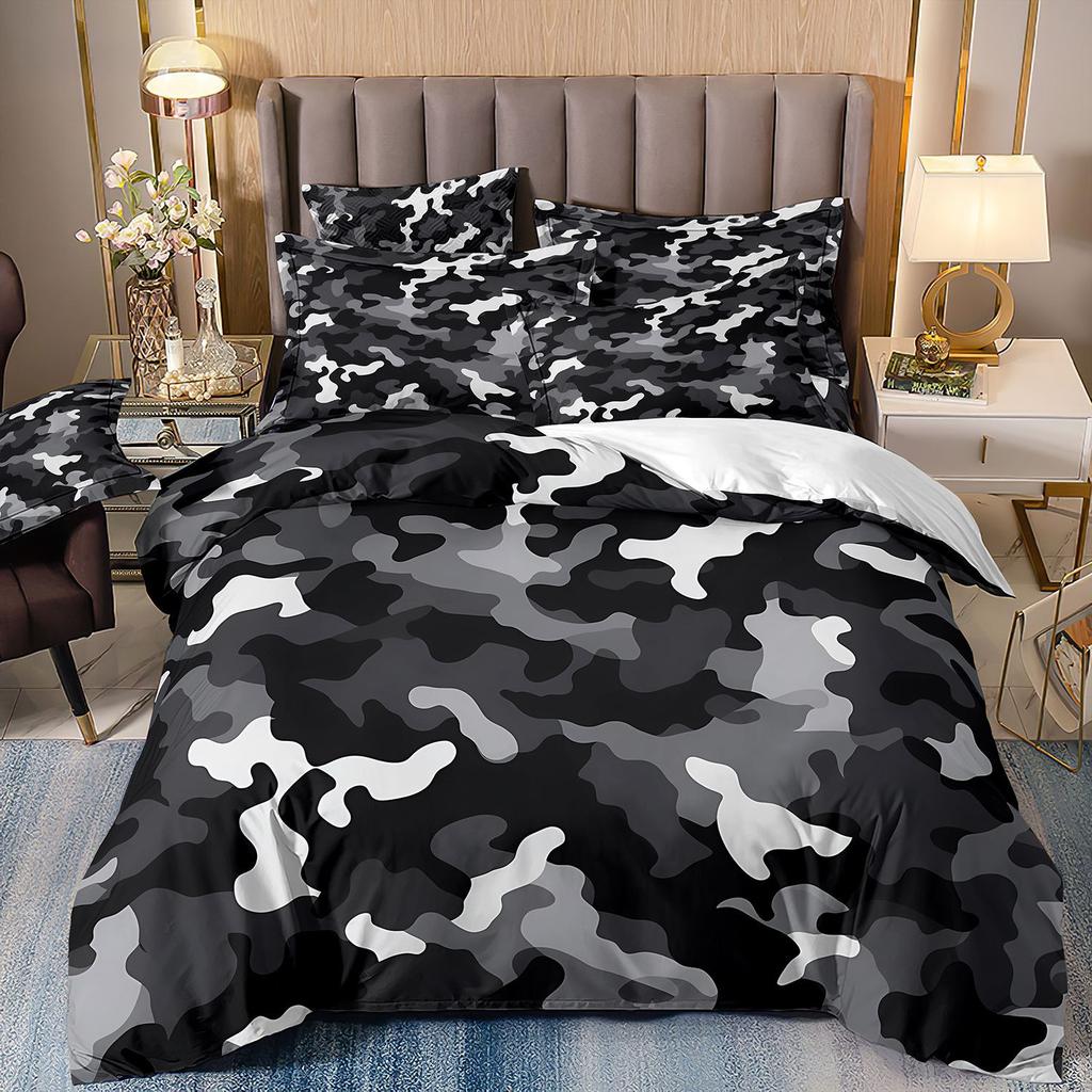 3D Three-Piece Camouflage Striped Quilt Cover Sheet Kit