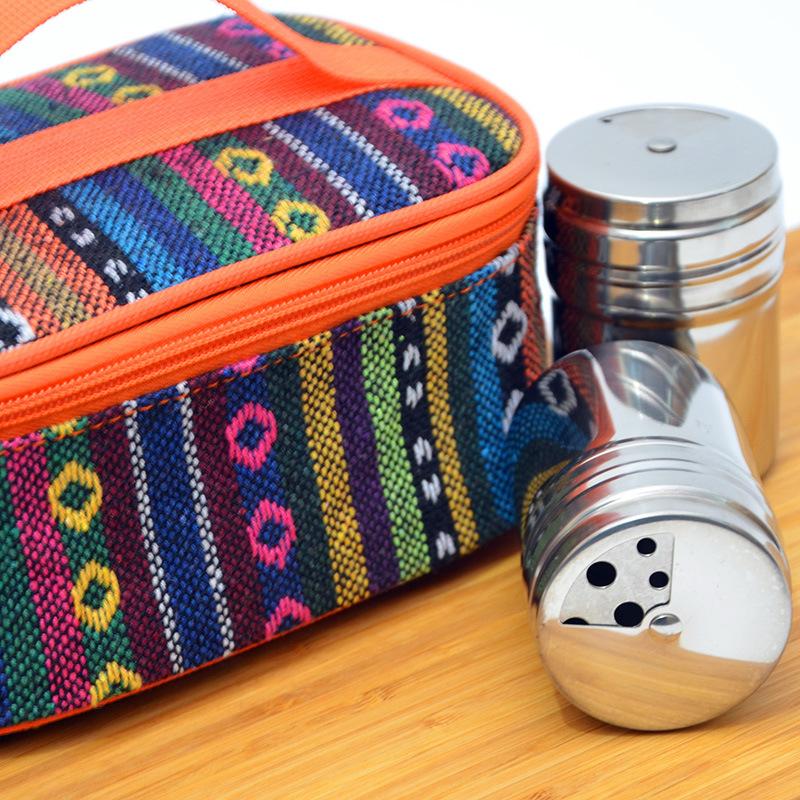 Waterproof Ethnic Print Storage Bag Compact Organizer Pouch for Travel Toiletry Kitchen Spice Essentials Portable Carry Handle