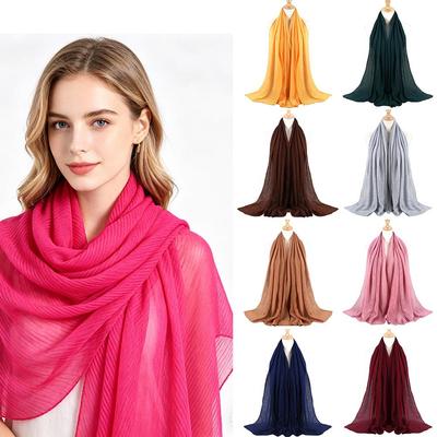 80x180cm Pleated Linen Hijab, Solid Headscarf Shawl