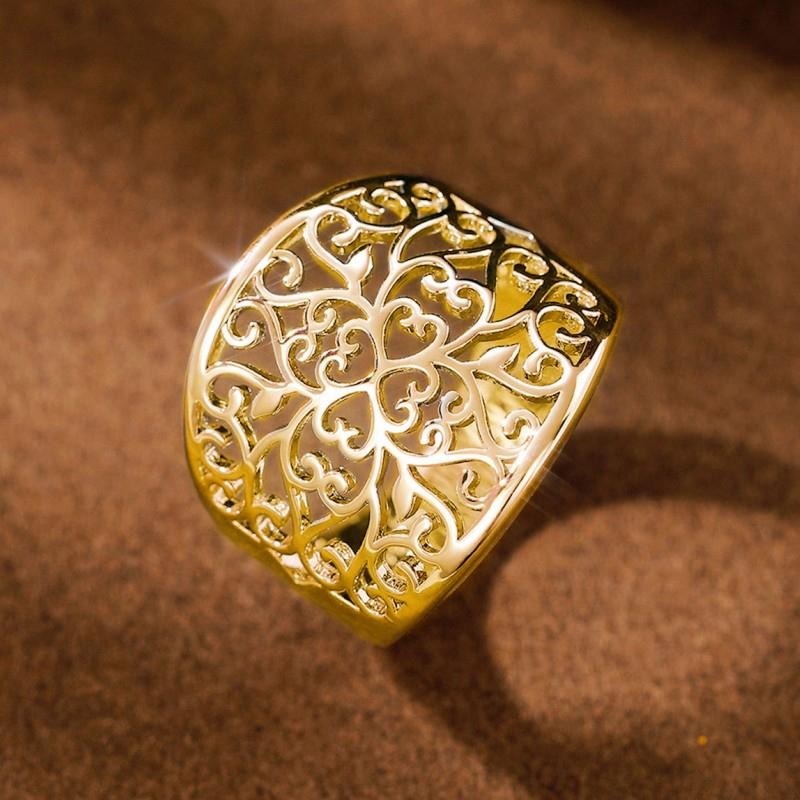 Huitan Hollow Out Aesthetic Ring for Women Gold Color/Silver Color Simple Stylish Lady Accessories Party Daily Statement Jewelry