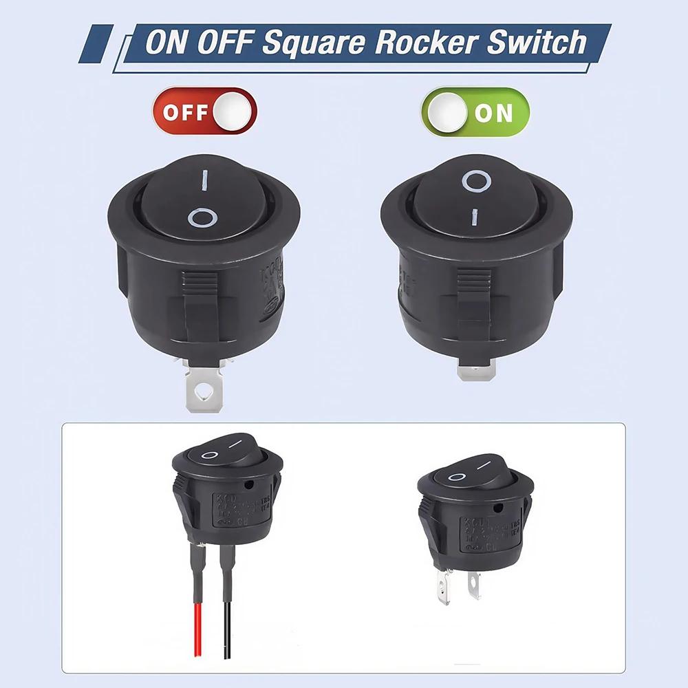 5pcs-20pcs Rocker Switch Black On Off 2 Pin Mini Round Toggle Switch 6A 250V 10A 125V 20MM Circle Switches for RV Car Truck Boat