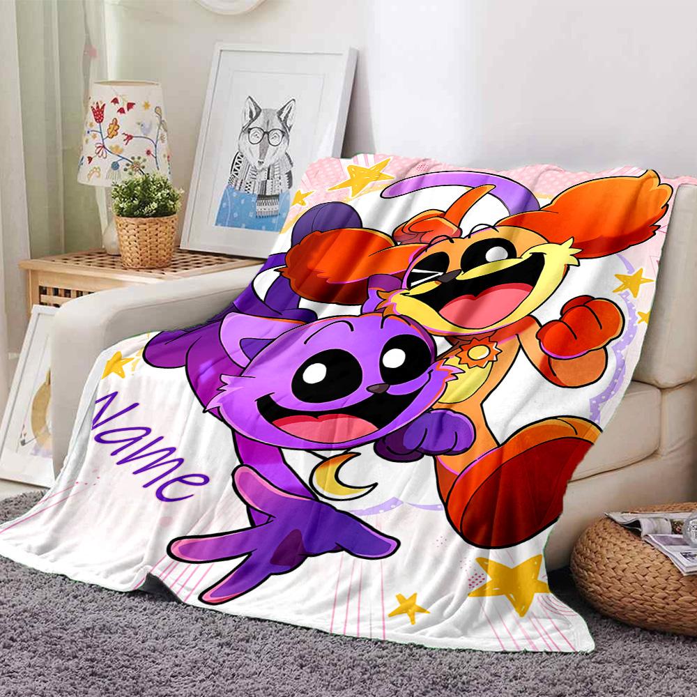 Customiz Name Personality Smiling Critters Blanket Soft &Warm Sofa Office Bed Travel Lunch Break Blanket, Gift Suitable All Seasons