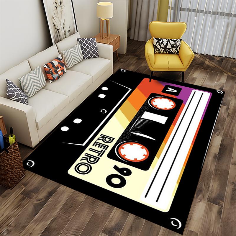 Retro Cassette Tape Design Rug Non-slip Rug Suitable for Living Room and Bedroom Sofas.