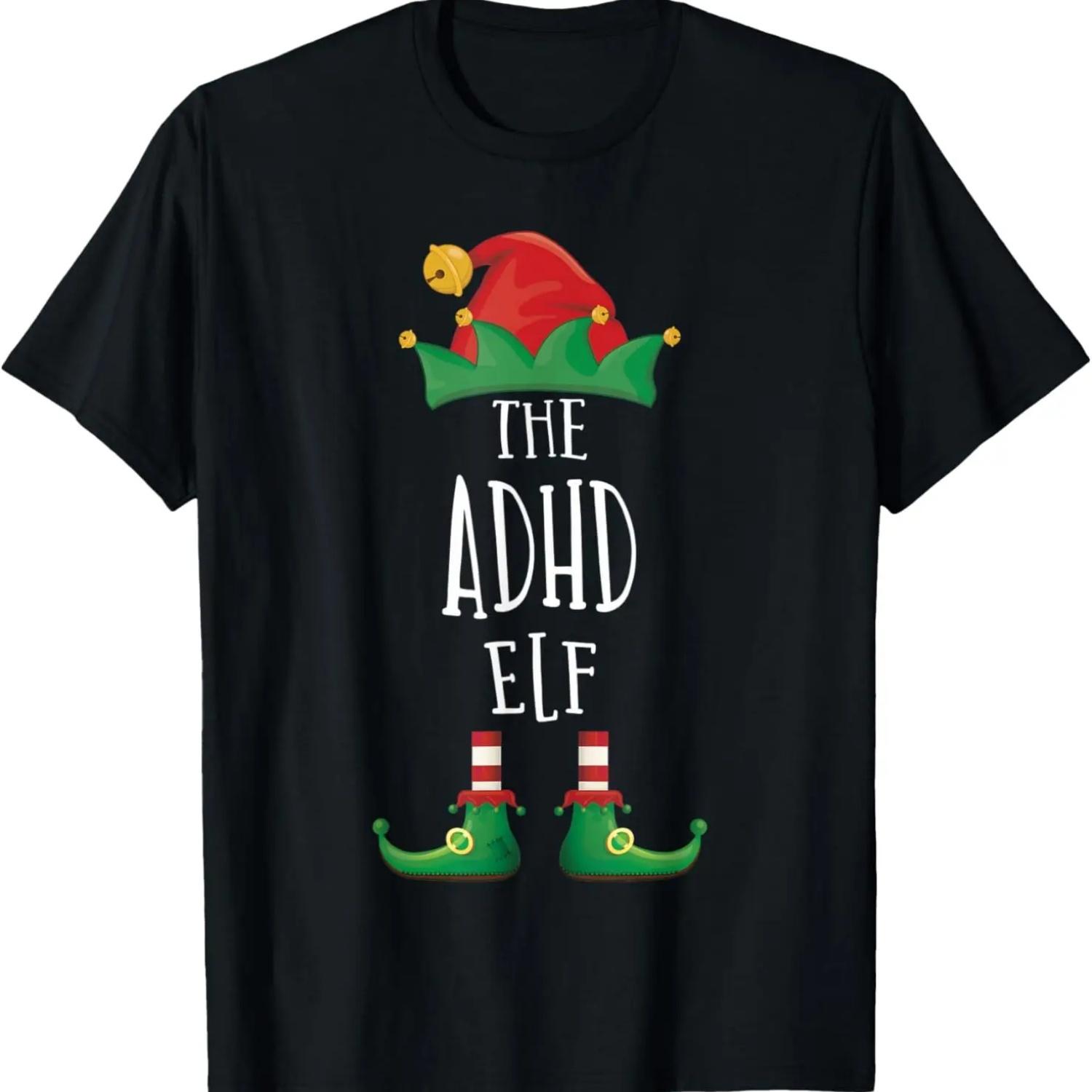 ADHD Elf Shirt Family Matching Group Pajamas Christmas Elf T-Shirt S чёрный
