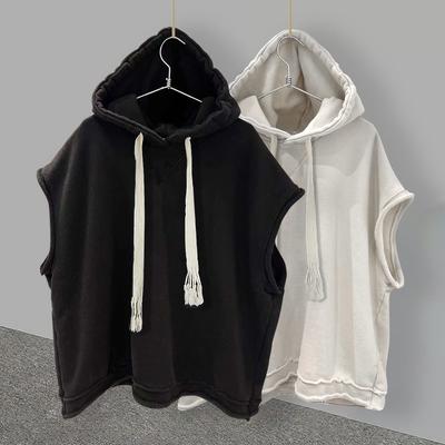Übergröße Damen Kapuzenpullover Ärmellos Sommer Herbst Koreanischer Pullover Lässige Lockere Weste