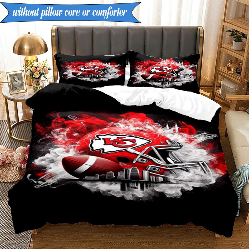 3PCS City Chiefs Emblem Printed Soft Bedding Set,Including 1pc Duvet Cover And 2pcs Pillowcases Perfect for Bedroom, Dormitory, Fan gift