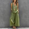 Women's Summer Sleeveless 2 Piece Outfit V Neck Top And Wide Leg Pants Set Casual Vacation Matching Lounge Set
