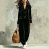 European and American women's clothing autumn and winter new swing neck gold velvet long-sleeved top corset sweatpants casual two-piece set