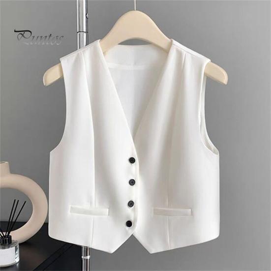 Women's Vest Top Sleeveless Suit Vest Single Breasted V-neck Waistcoat Dressy Casual Vest Jacket for Spring Summer