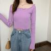 Women Full Sleeve Square Neck Sweater Knitted Basic Elasticity Pullovers Autumn Solid Jumpers