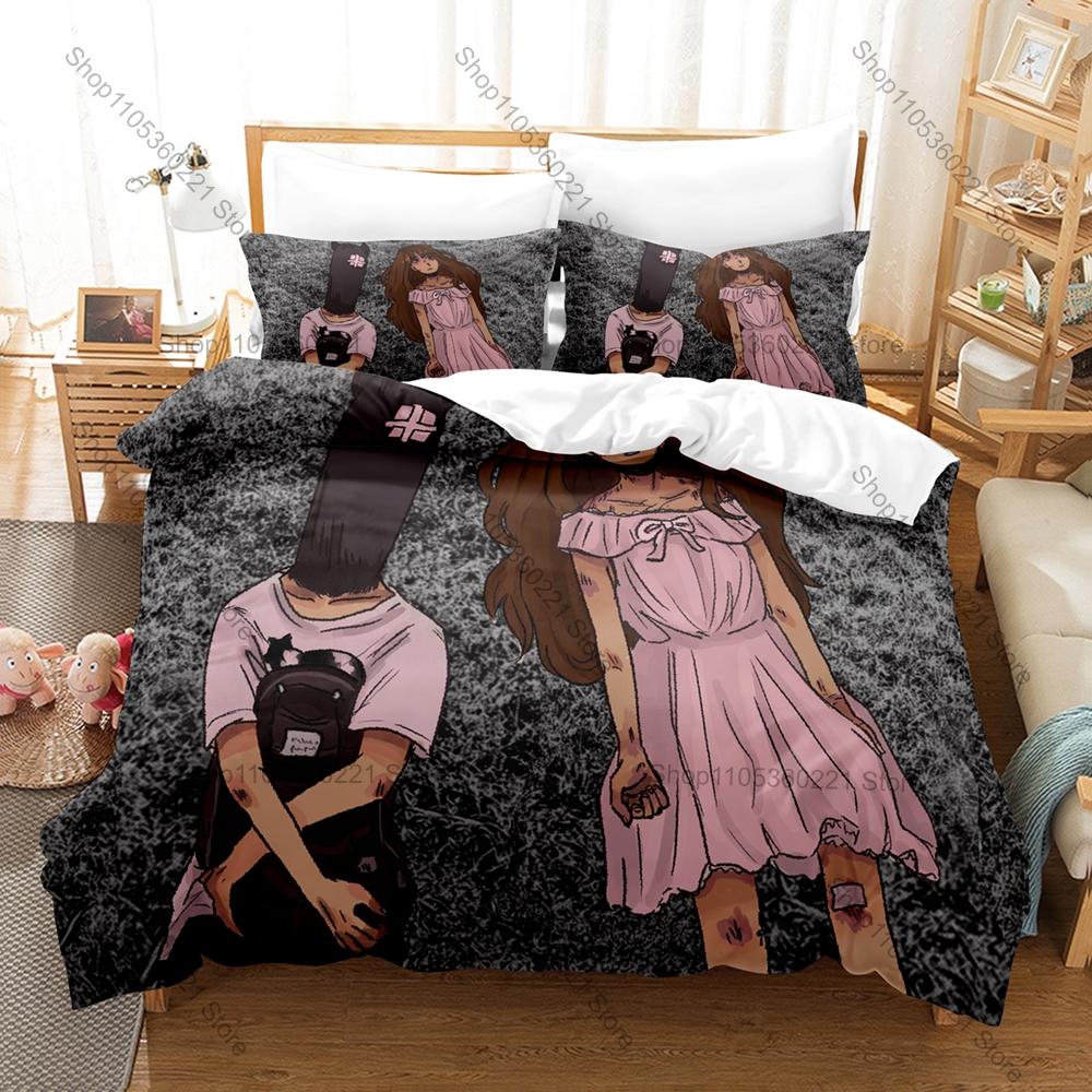 Oyasumi Punpun Fan Merch Duvet Cover + 2 Pillowcases, Exquisite Comic Art Print Bedding Set Comfortable Textile for Manga Lovers