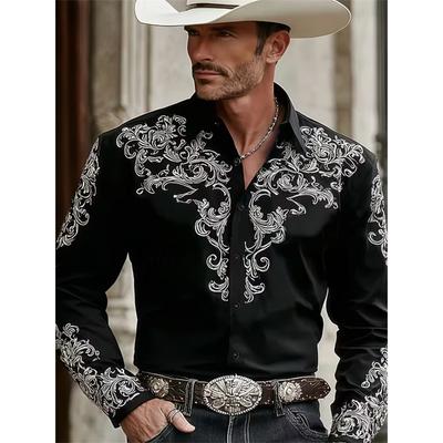 Camicia da uomo stile Western Cowboy, Stampa Fashion, Manica Lunga, Collo a revers Retro, Vestibilità Slim, Camicia Casual da Esterno, Taglie XS-6XL, 21 Colori