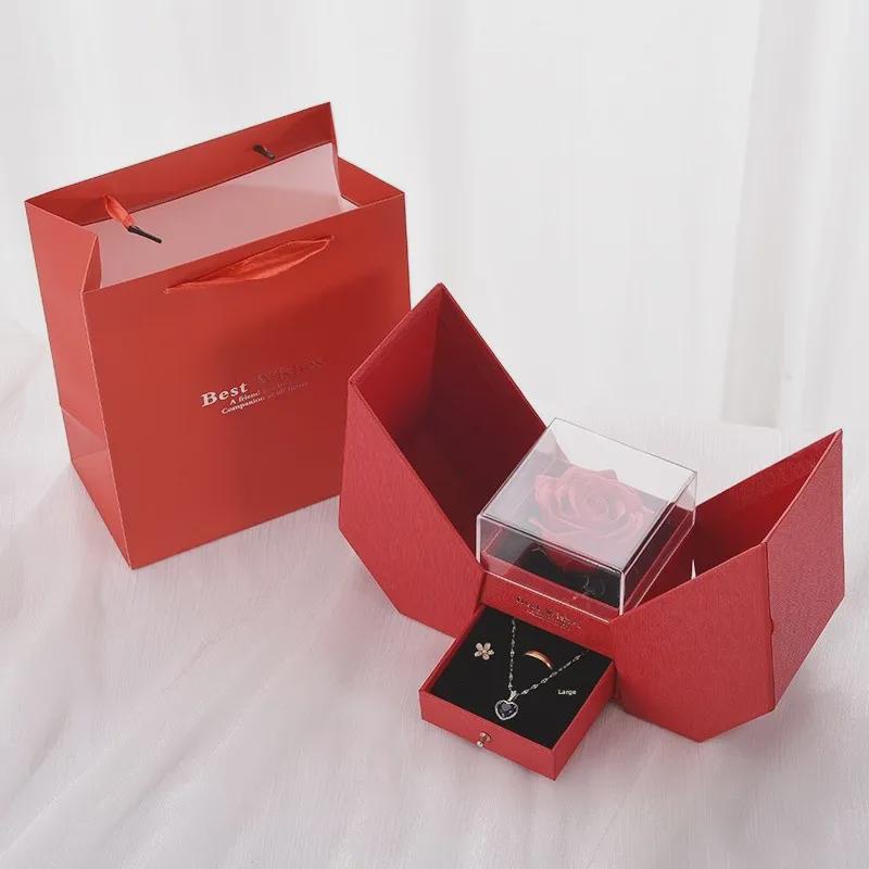520 Valentine's Acrylic Rose Jewelry Gift Box: Eternal Flower, Lipstick, Perfume Packaging