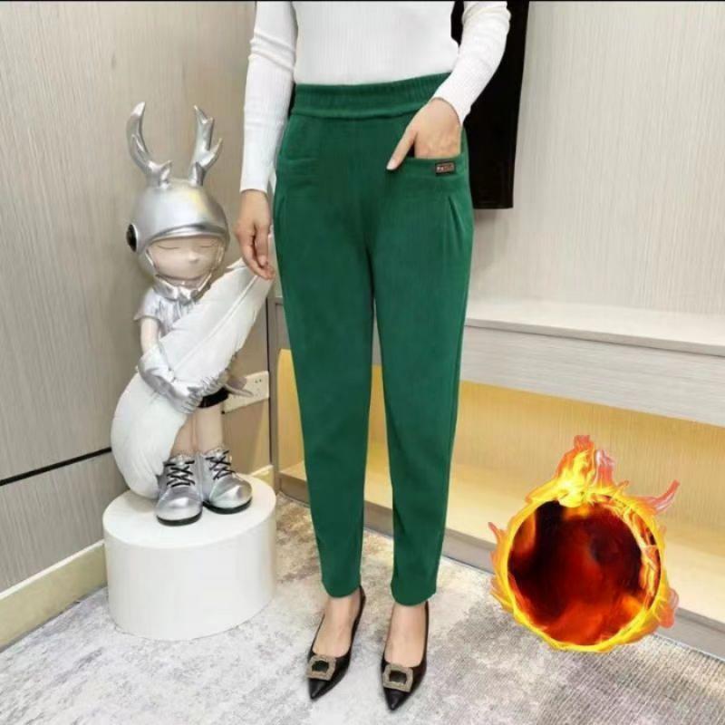 

Осенне-зимние женские вельветовые повседневные модные теплые прямые брюки 5XL