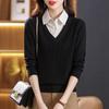2025 Chic Two-Piece Knit Top with Shirt Collar - Fashionable Spring/Autumn Sweater for Women
