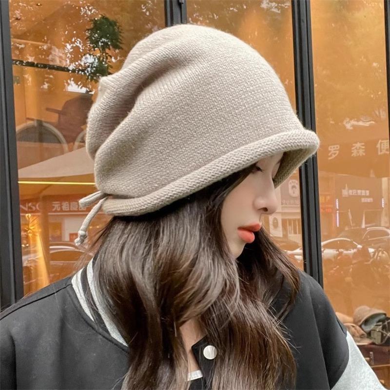 Pile hat women's autumn and winter crimping cold hat retro winter warm knitted hat