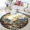 Dinosaur Landscape Round Area Rug,Carpet Rug for Living Room Bedroom Sofa Playroom Decor,Non-slip Floor Mat