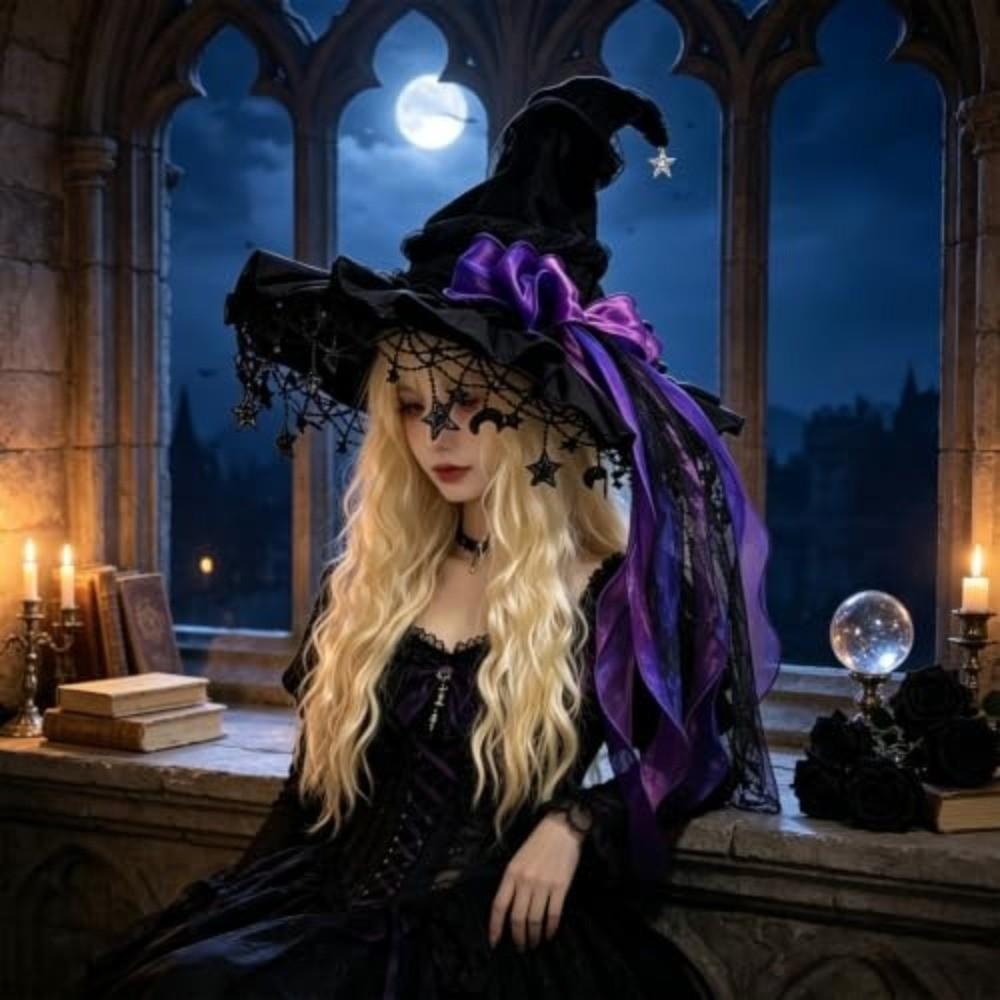 Wide Brim Gothic Hat Ruffle Brim Cosplay Costume Hat Fashionable Witch Hat  Women’s Costume