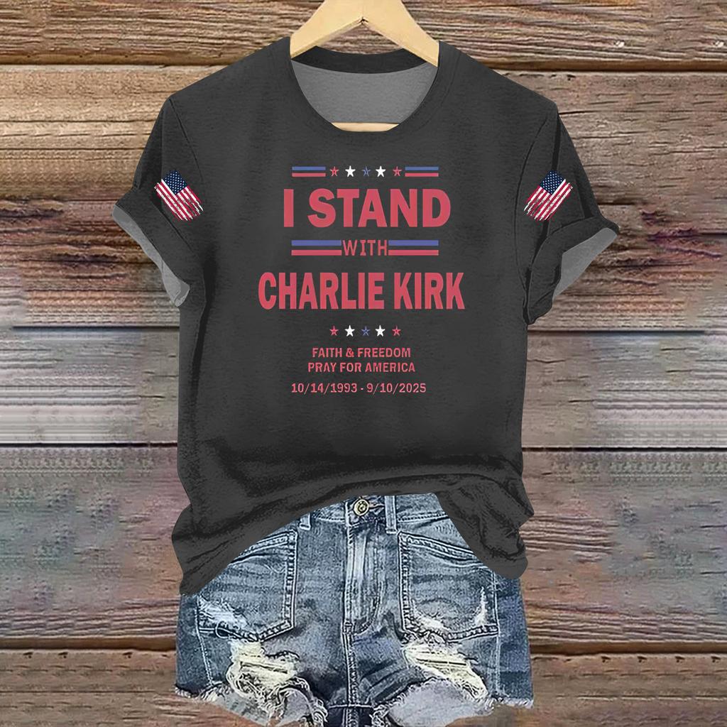 Women's Casual Printed T-shirt Round Neck Pullover Short Sleeve Top