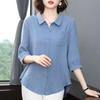 Spring Plus Size Cotton Three-quarter Sleeve Ladies Shirt Loose Cardigan Casual Mother Shirt