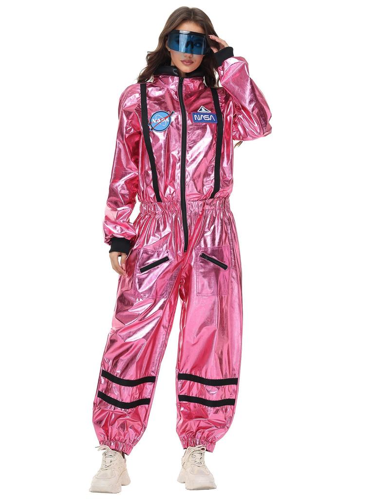 Pink Silver Astronaut Jumpsuit - Unisex Halloween Costume for Stage Performance