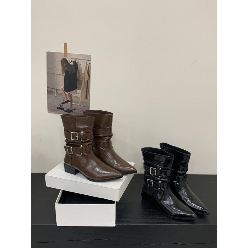 2025 autumn and winter new retro pleated modified leg stacking boots short boots