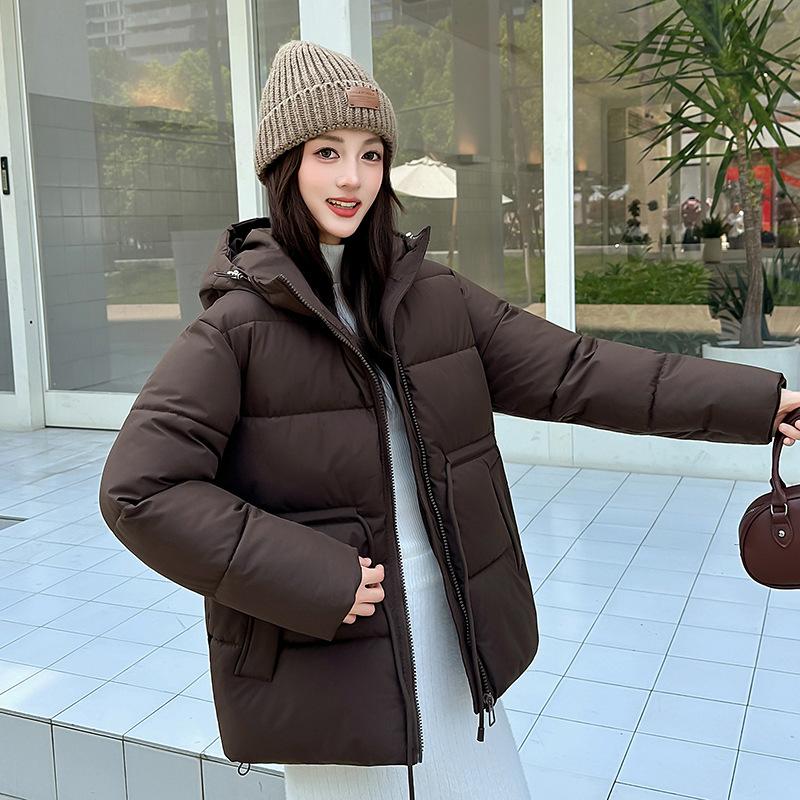 Down cotton clothes women's medium style thickened waist winter new Maillard puff bread clothes elastic waist cotton clothes