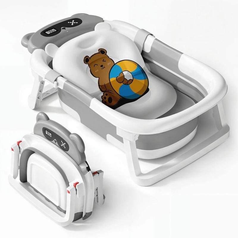 Portable Travel Baby Bath Tub for Toddler 0-36 Month,foldable Bathtub with Real-time Temp Monitor&Soft Cushion for Newborn