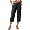Women Elastic High Waist 3/4 Pant Casual Fit Wide Capris Leg Pants Trousers With Pockets