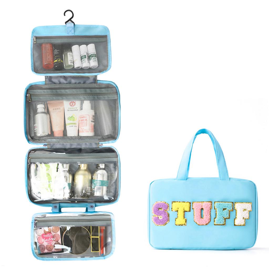 Polyester Travel Toiletry Bag With Dry Wet Separation And Hanging Design For Home And Travel Use