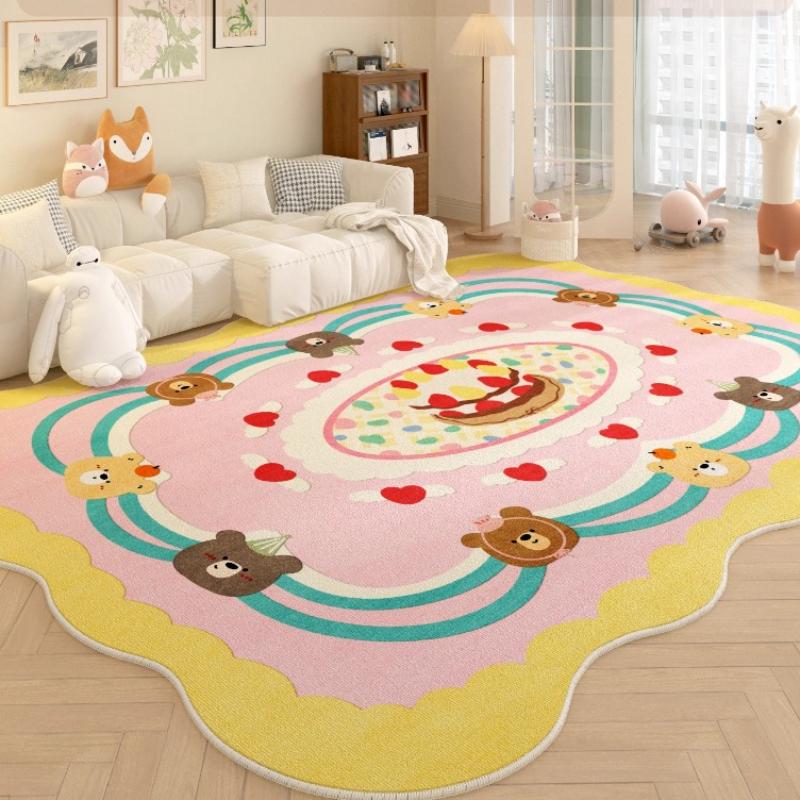 Dopamine Colorful Bedroom Decor Carpet Cartoon Style Carpets for Living Room Fluffy Soft Plaid Rug Home Thicken Pink Stripe Mat