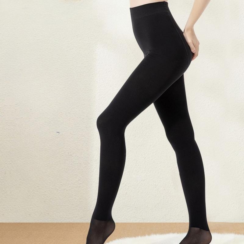 Women's Autumn/Winter Black Thin Fleece - Lined Leggings & Flesh - Colored Mid - Thick Fleece - Lined and Fuzzy Pantyhose