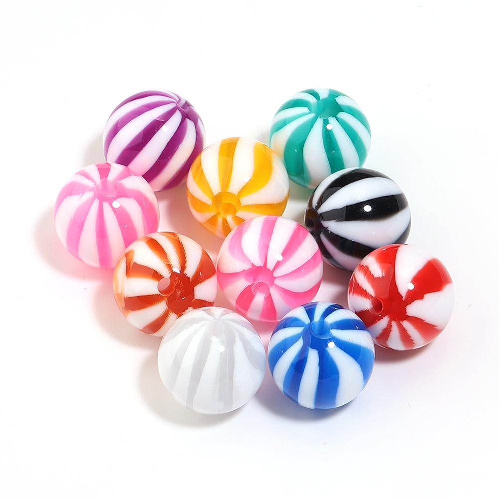 10-20pcs 12 16mm Candy Colored Resin Striped Beads Loose Spacer Round Beads For DIY Charms Bracelet Necklace Jewelry Accessories