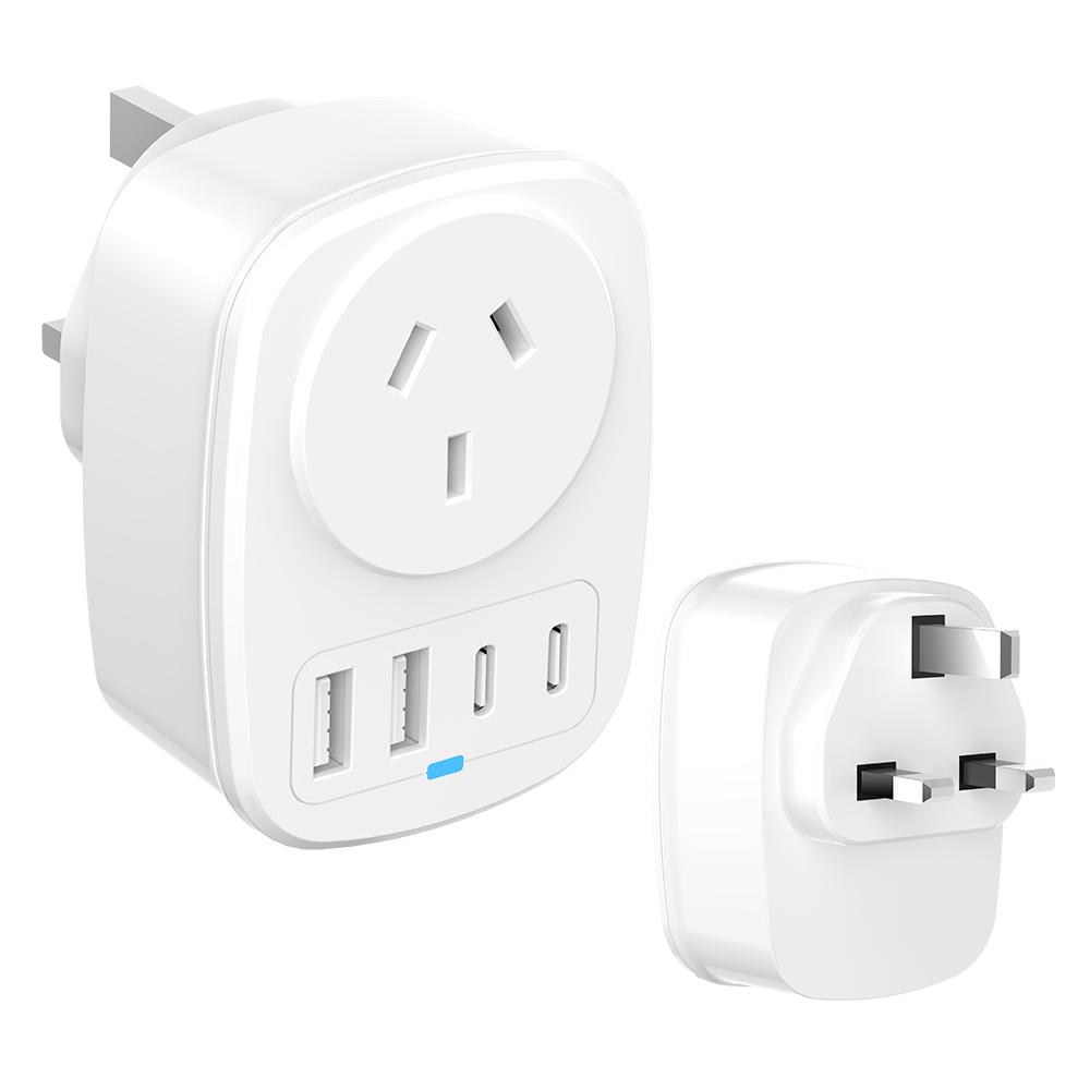 Universal Travel Adapter With 2 USB Ports 2 Type-C Charging All-in-one Travel Adapter EU/UK/US/AU Plug for Travel Power Adaptor