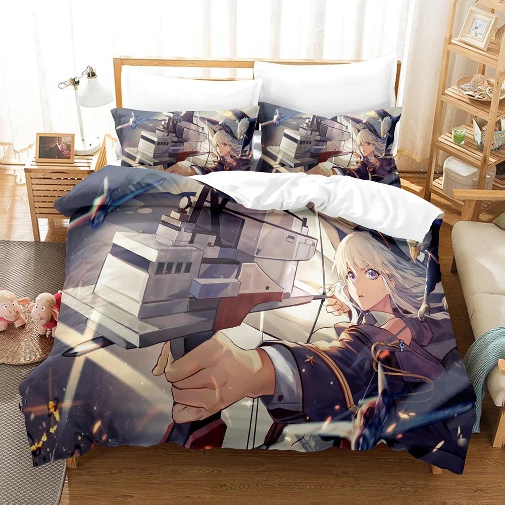 3D Print Azur Lane Bedding Set,Duvet Cover Comforter Bed Set Quilt Cover Pillowcase,King Queen Twin Size Boys Girls Adultse