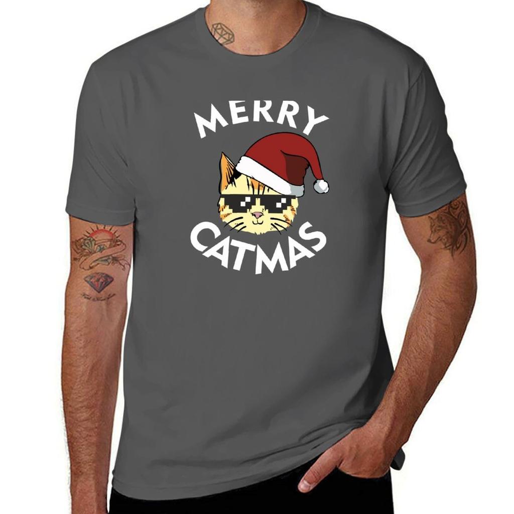 Merry Catmas Cool Christmas Cat In Santa Hat Tshirt Unisex T Shirt Graphic Tshirt