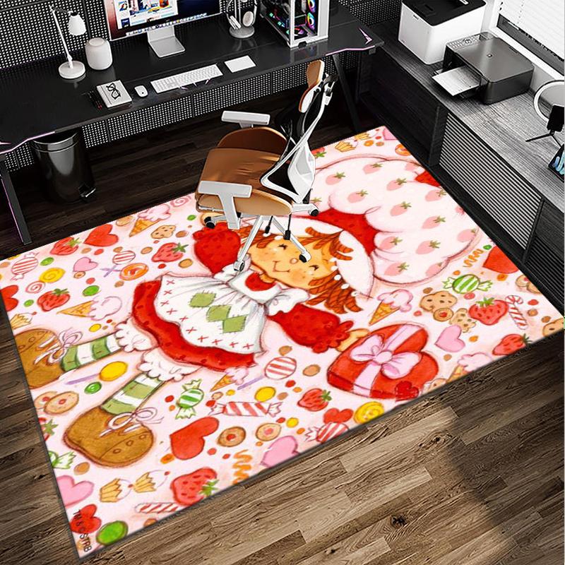 Strawberry Hat And Cat Office Rug Chair Mat, Game Carpet, Suitable for Front Door, Bedroom, Living Room, Desk, Holiday Gift