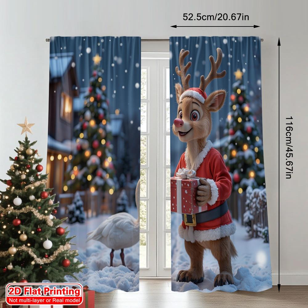 2pcs 2D flat printing Merry Christmas Curtain Cute Deer Christmas Gift Present Fabric Without Electricity Festive Wall Decor for