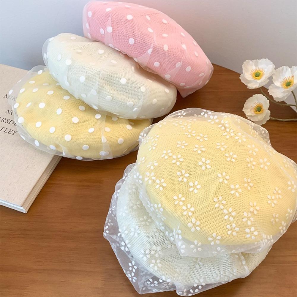 New Knit Painter Caps Mesh Beanie Cap British Polka Dot Berets  Streetwear