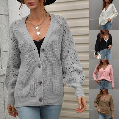 Women's  And Winter Button Solid Color Knitted Cardigan Long Sleeve Sweater