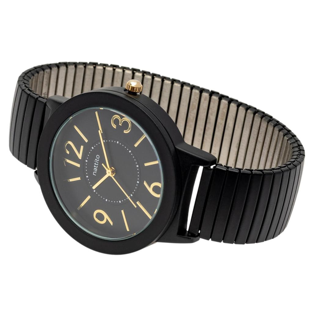 Fieldwork Women's Analog Watch with Metal Band and Accordion Strap, Stainless Steel, Single Color, Soft Black, JN040-5