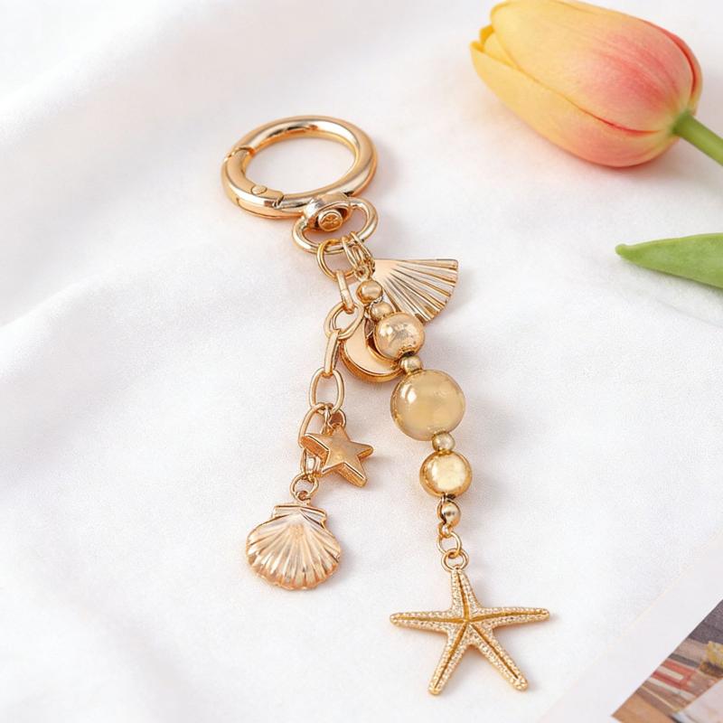 Porte-clés Cœur d'Amour en Alliage Coquillage Étoile de Mer Porte-clés Pendentifs Pour Femmes Filles Décoration de Sac à Main Bijoux Faits Main DIY Cadeaux