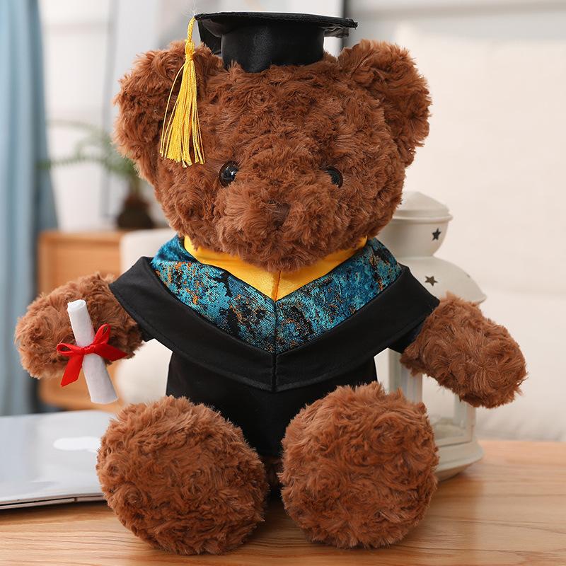 Afstuderen Dr. Beer hoed beer pop pluche speelgoed teddybeer afstudeerseizoen herdenkingsgeschenk kinderpop trompet 40cm（0.275kg）