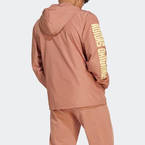 adidas Letter Logo Print Long-Sleeve Hoodie Jacket for Men, Khaki