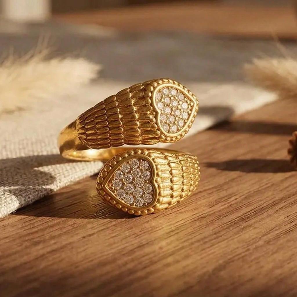 Stylish Zirconia Heart Snake Adjustable Ring For Women 18K PVD Plated Jewelry New Hip Hop Wedding Party Gift