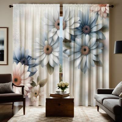 2 stücke HD blau floral landschaft dekorative vorhang Blau digital gedruckt vorhang Hause Dekoration stil Eingerichtet wohnzimmer