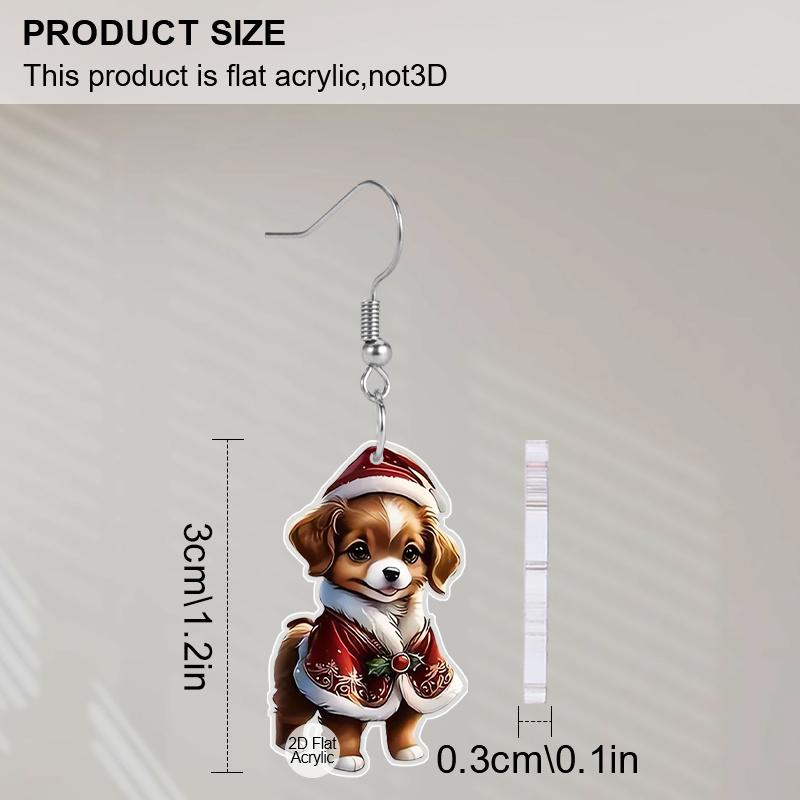 2D Flat Cute Christmas Dog Earrings Dangle Jewelry for Girls Women Gifts Charms