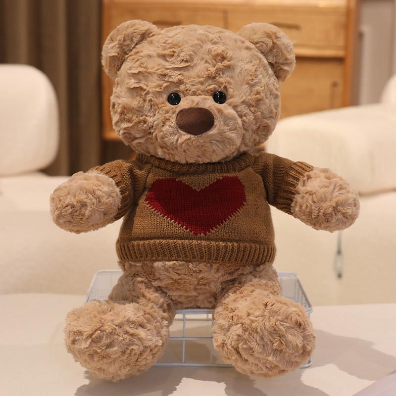 Plush Bear Teddy Stuffed With Cozy Sweater Soft Huggable Bedtime Gift Companion