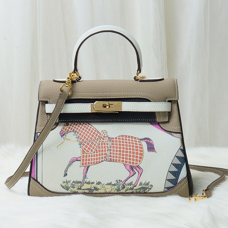 

Новая модная сумка с принтом граффити Kai и рисунком из мультфильма из натуральной кожи, женская сумка через плечо из натуральной кожи 28x12x22cm серый