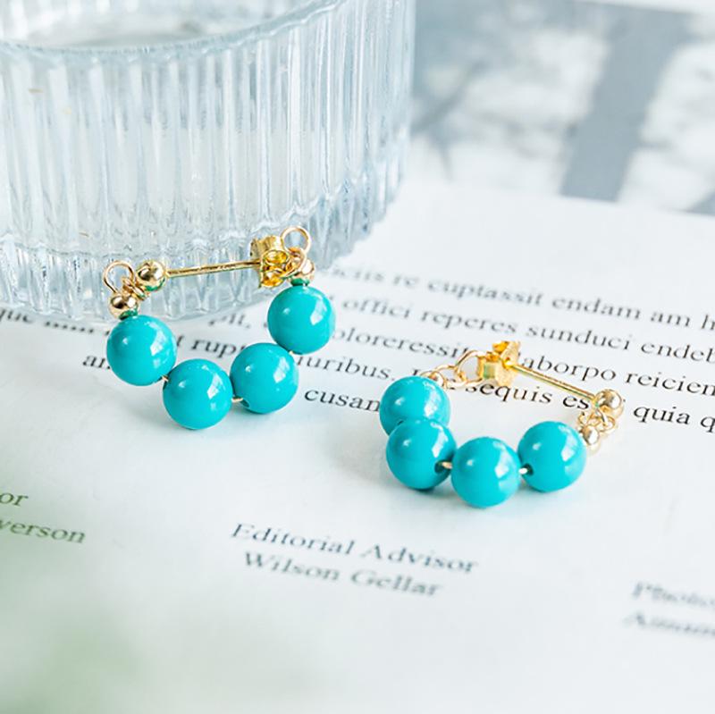Vintage Turquoise Stud Earrings for Women In National Style